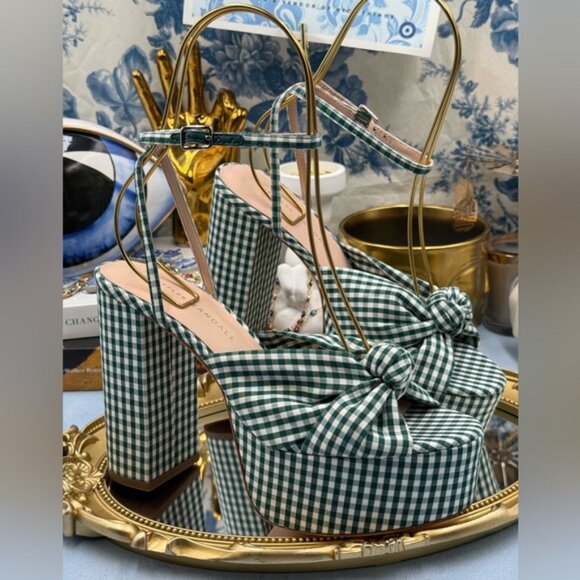 🆕 LOEFFLER RANDALL 🧿 NWOB Roz Platform Sandal, Mint Green Gingham - Sz US 7 - Picture 7 of 14